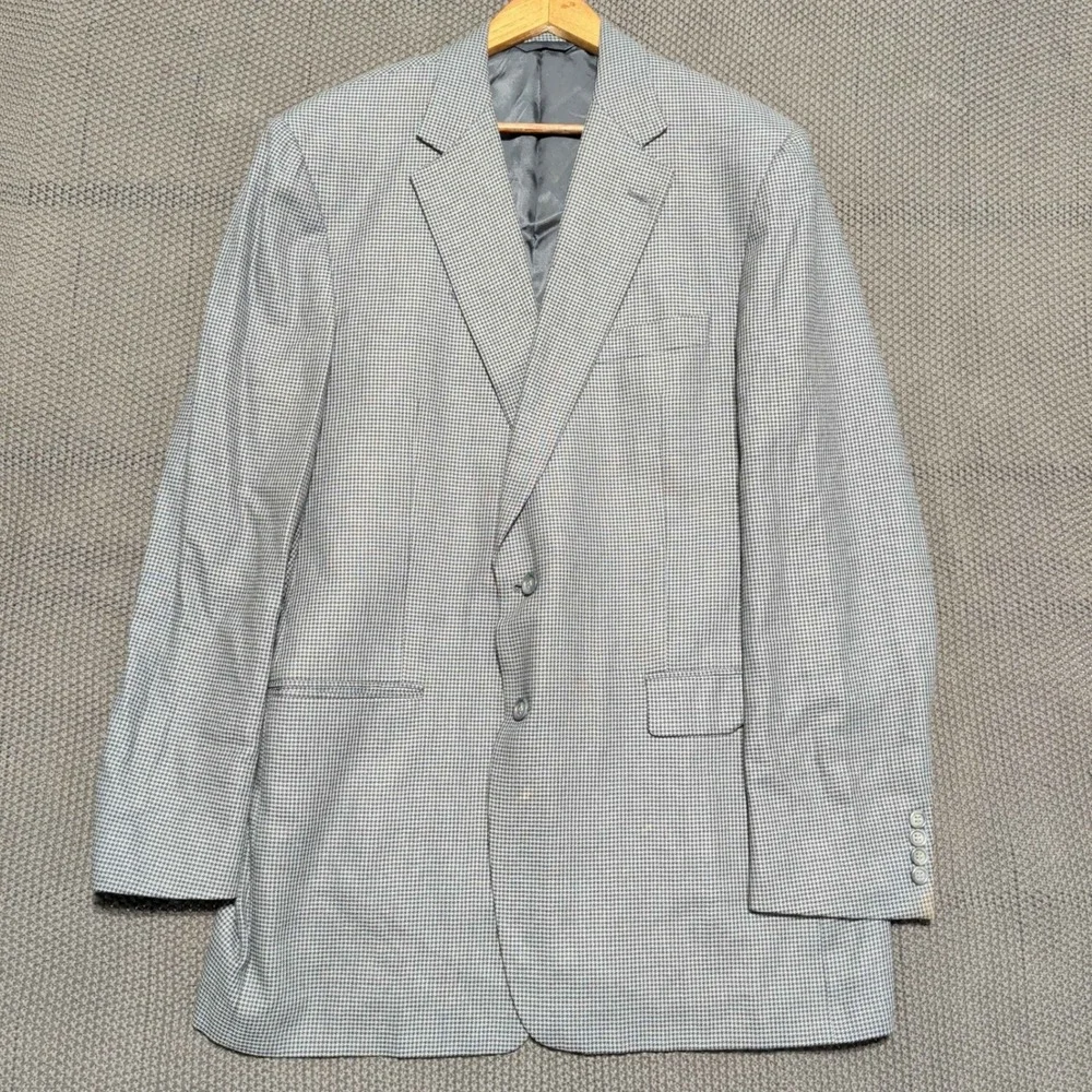 Burberry‎ London Kensington 46 XLG Silk Wool Houndstooth Blazer Jacket Men USA